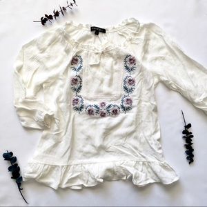 Girls Crinkled Embroidered Boho Blouse